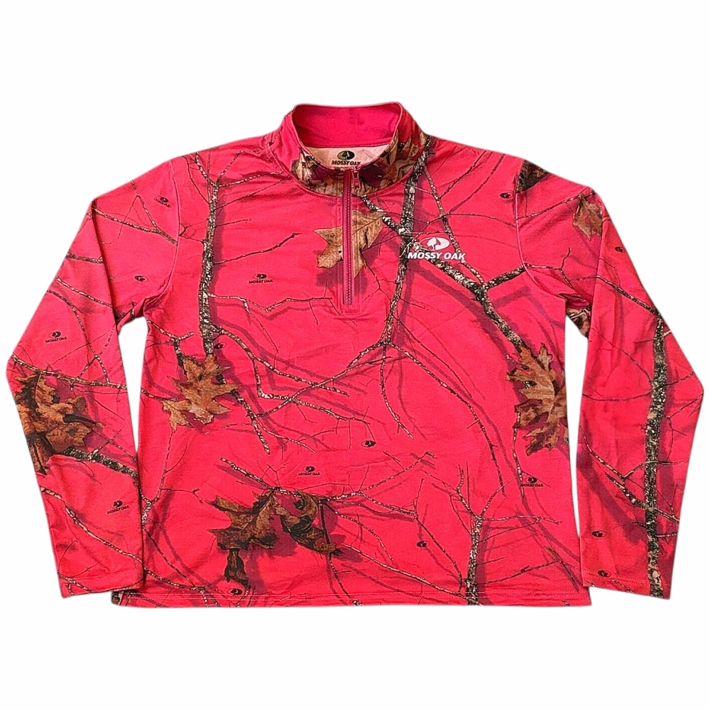 Mossy Oak Pink Fushia Camouflage 1/4 Zip Up Cadet Collar Women’s Pullover Medium